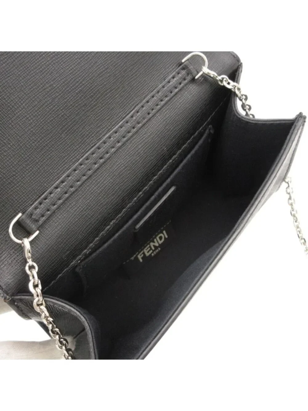 Fendi Shoulder Bag Vitello Elite Leather Monster Star Clutch Chain Black